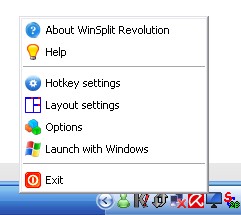 Winsplit's systray menu